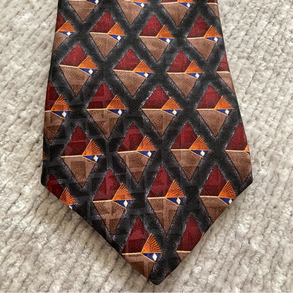 Oscar de la Renta 100% Silk Geometric Print Tie NWT Retro Vintage Deadstock